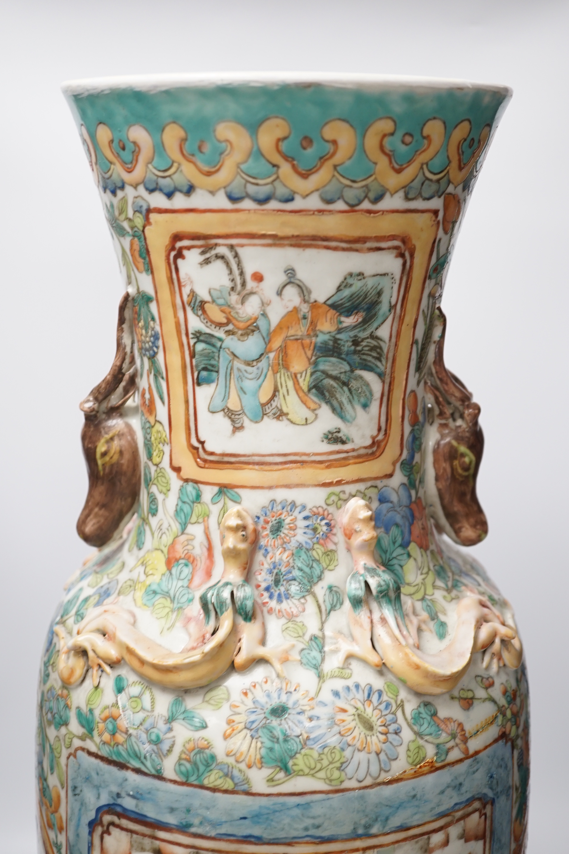 A large 19th century Chinese enamelled porcelain vase, 62cm (a.f)